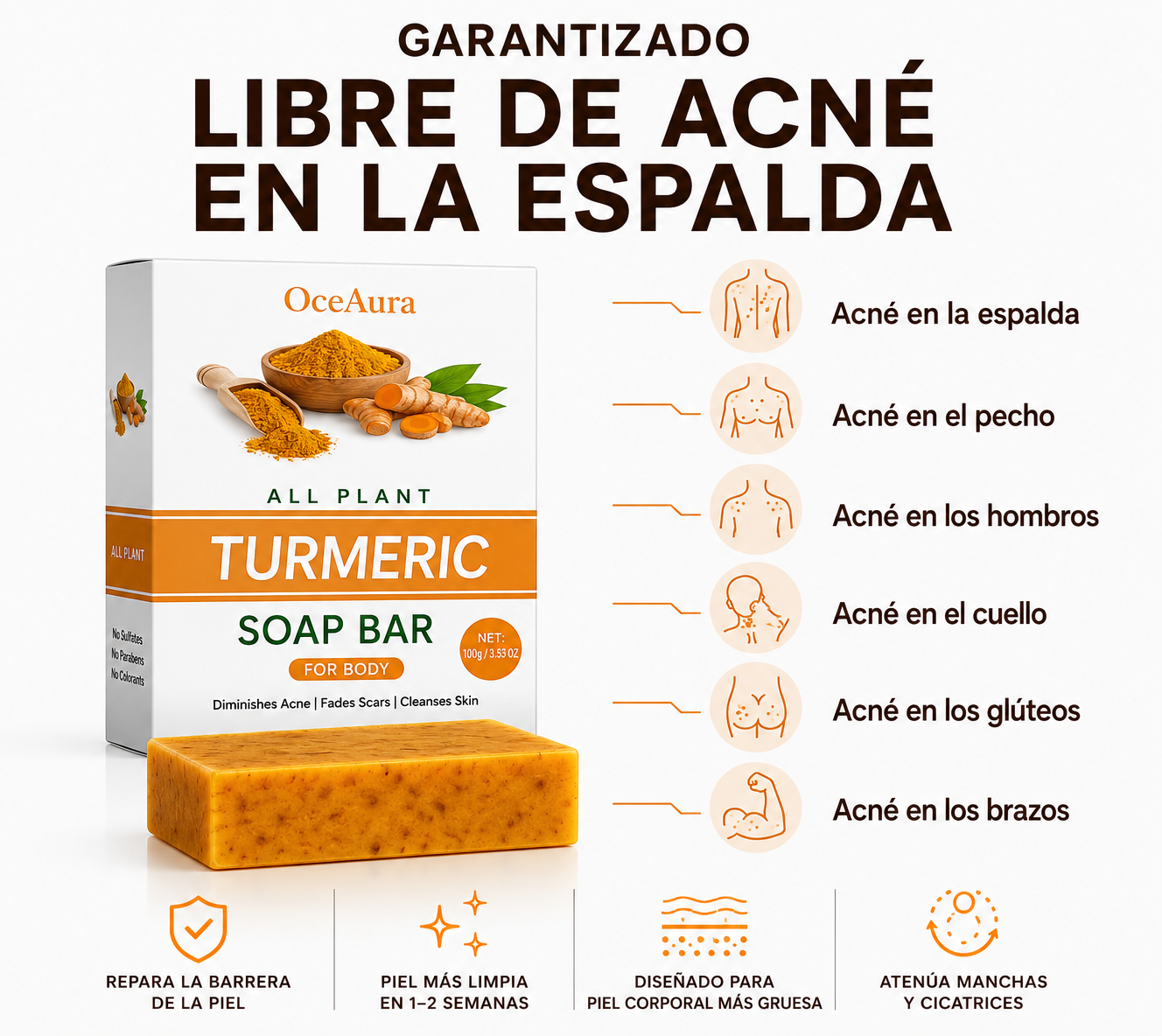 Pastilla de Jabón de Cúrcuma KINESIA · Piel Limpia sin Acné