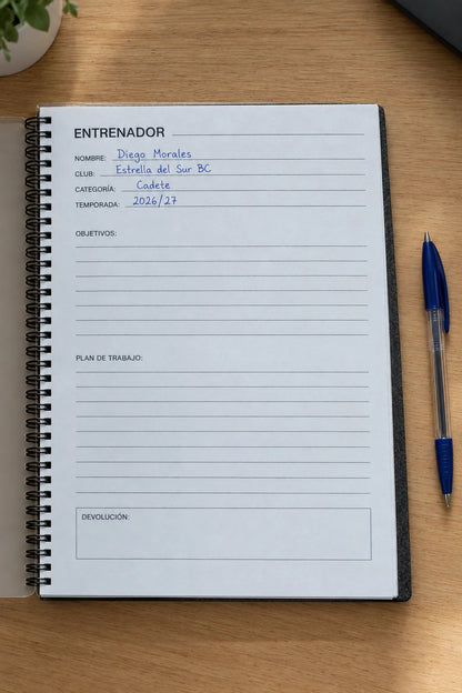 Ficha del entrenador rellenada